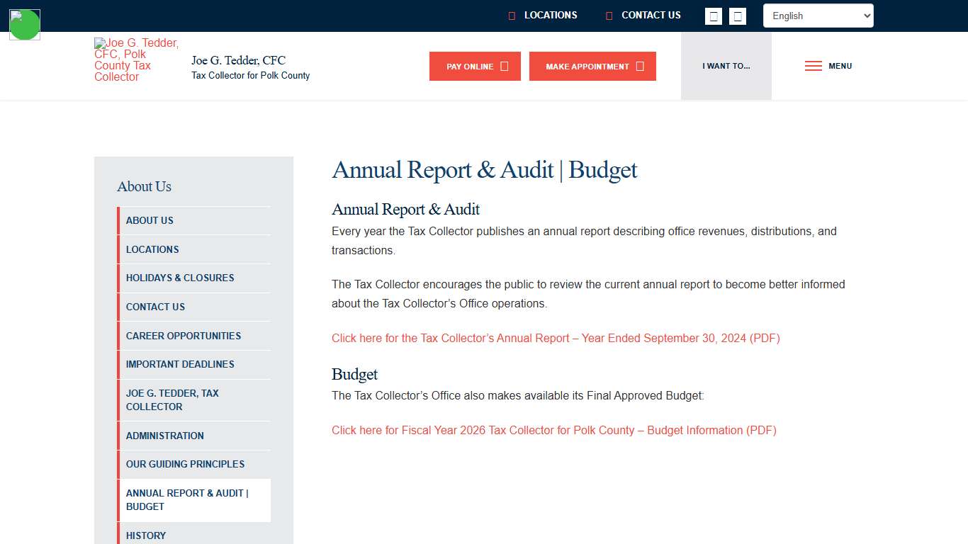Annual Report & Audit Budget - Polk County Tax Collector